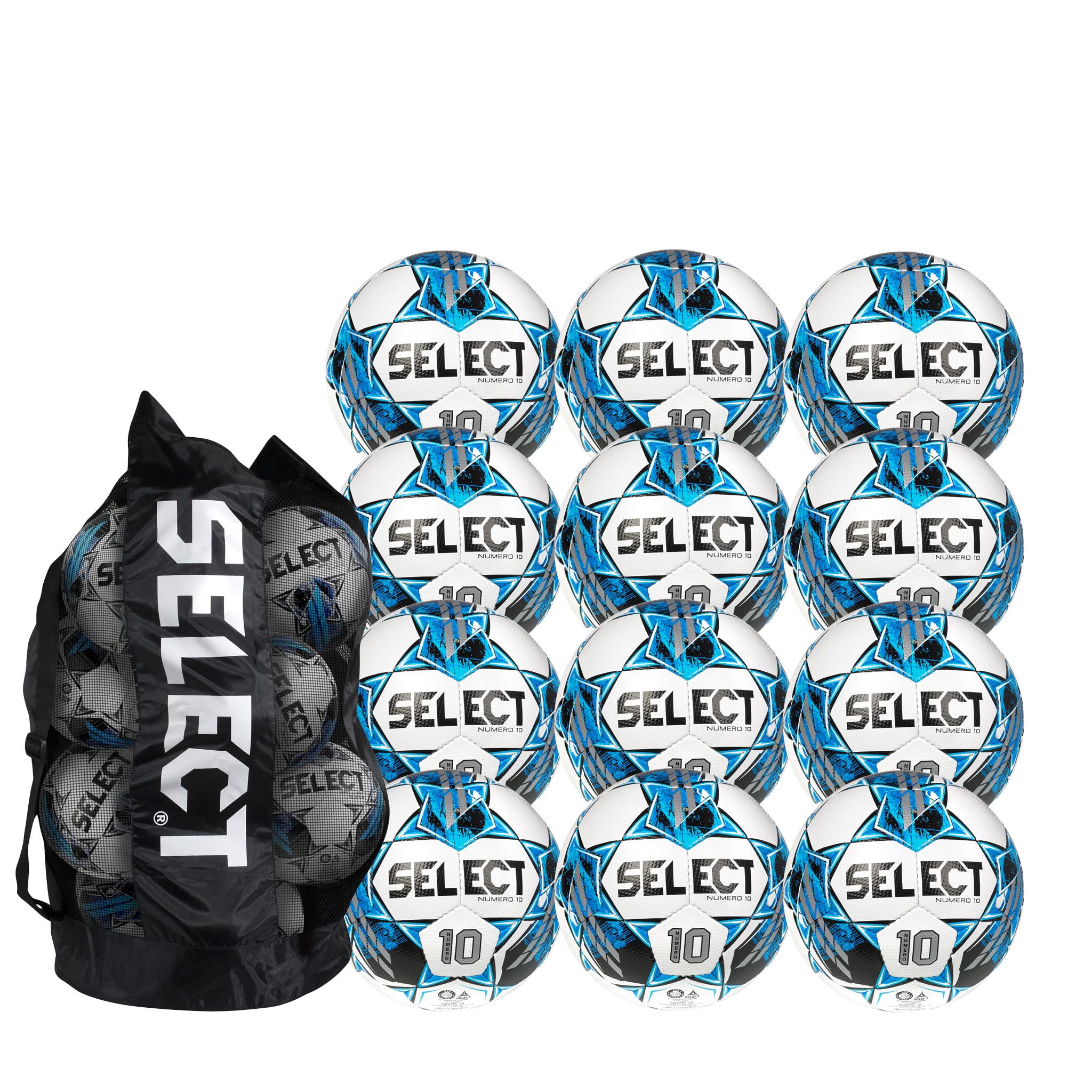 Select Numero 10 V22 futbol topu, 12 top paketi, spor topu çantası